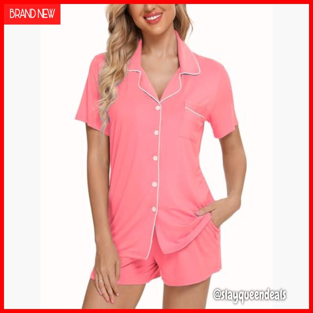 Soft Polyester Spandex Button Down Pajama Set Lou… - image 2